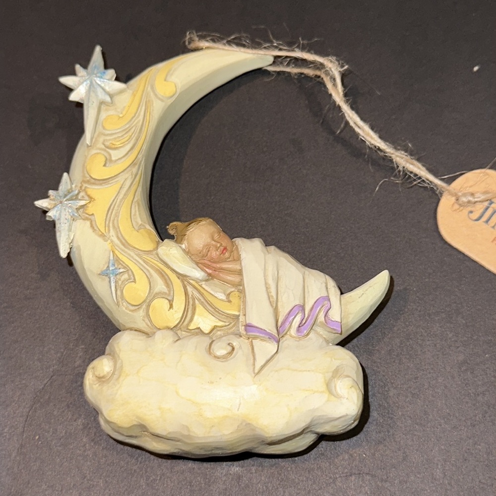 Enesco Jim Shore Heartwood Creek Baby Sleeping on Moon Hanging Ornament, 4.13"